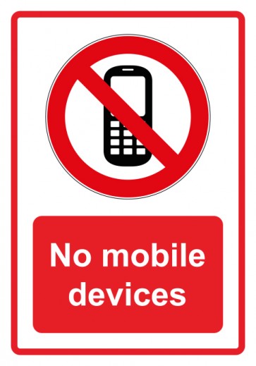 Aufkleber Verbotszeichen Piktogramm & Text englisch · No mobile devices · rot (Verbotsaufkleber)