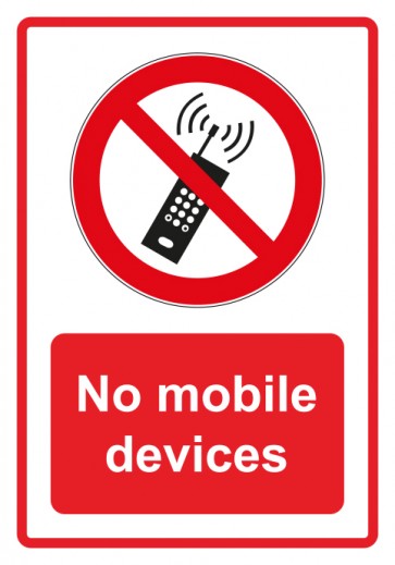 Schild Verbotszeichen Piktogramm & Text englisch · No mobile devices · rot (Verbotsschild)