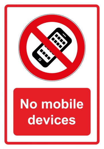 Schild Verbotszeichen Piktogramm & Text englisch · No mobile devices · rot | selbstklebend (Verbotsschild)