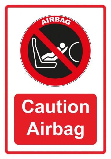 Schild Verbotszeichen Piktogramm & Text englisch · Caution Airbag · rot | selbstklebend (Verbotsschild)
