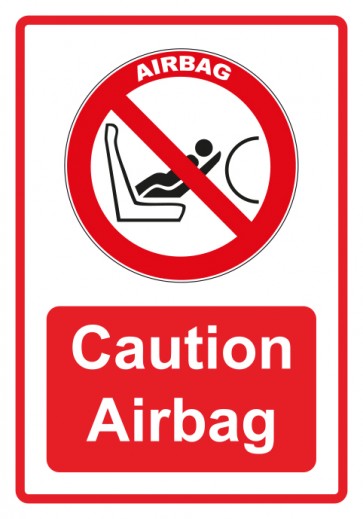 Aufkleber Verbotszeichen Piktogramm & Text englisch · Caution Airbag · rot | stark haftend (Verbotsaufkleber)