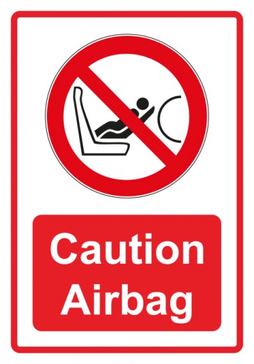 Aufkleber Verbotszeichen Piktogramm & Text englisch · Caution Airbag · rot (Verbotsaufkleber)