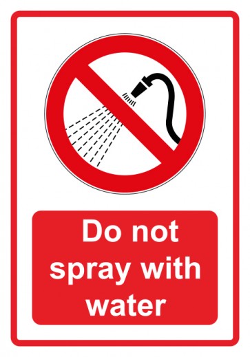 Schild Verbotszeichen Piktogramm & Text englisch · Do not spray with water · rot | selbstklebend (Verbotsschild)