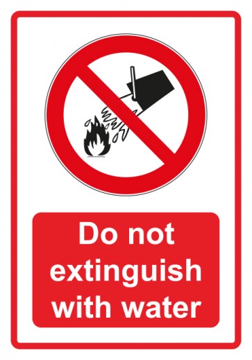 Schild Verbotszeichen Piktogramm & Text englisch · Do not extinguish with water · rot (Verbotsschild)