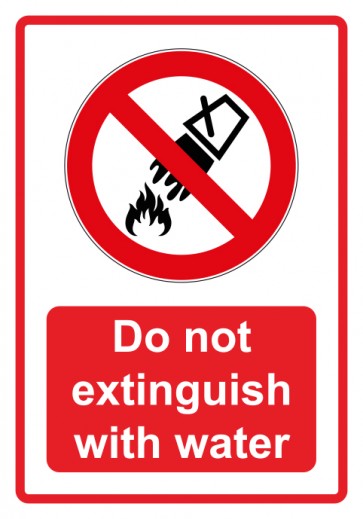 Schild Verbotszeichen Piktogramm & Text englisch · Do not extinguish with water · rot | selbstklebend (Verbotsschild)