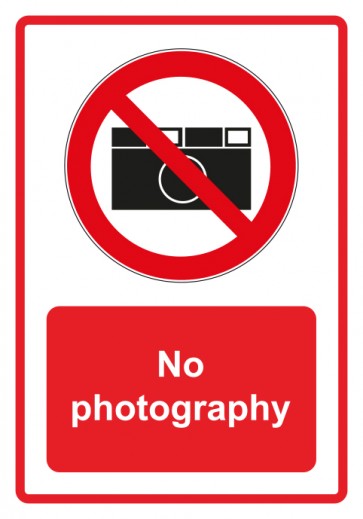 Schild Verbotszeichen Piktogramm & Text englisch · No photography · rot | selbstklebend (Verbotsschild)
