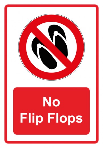 Schild Verbotszeichen Piktogramm & Text englisch · No Flip Flops · rot | selbstklebend (Verbotsschild)