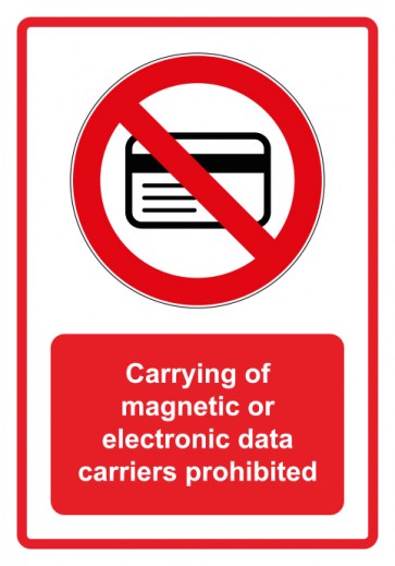 Magnetschild Verbotszeichen Piktogramm & Text englisch · Carrying of magnetic or electronic data carriers prohibited · rot (Verbotsschild magnetisch · Magnetfolie)