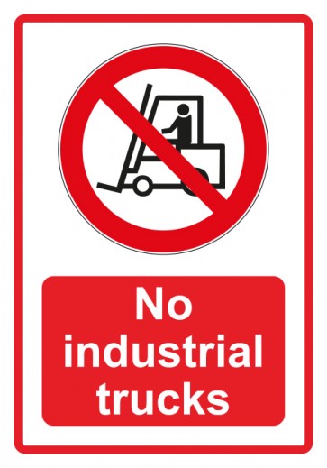 Schild Verbotszeichen Piktogramm & Text englisch · No industrial trucks · rot (Verbotsschild)