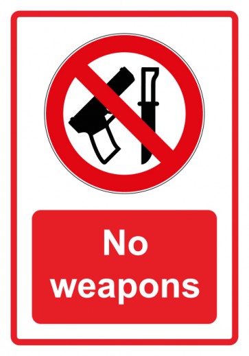 Schild Verbotszeichen Piktogramm & Text englisch · No weapons · rot | selbstklebend (Verbotsschild)
