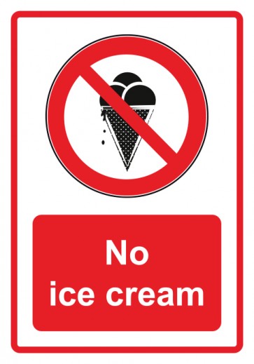 Magnetschild Verbotszeichen Piktogramm & Text englisch · No ice cream · rot