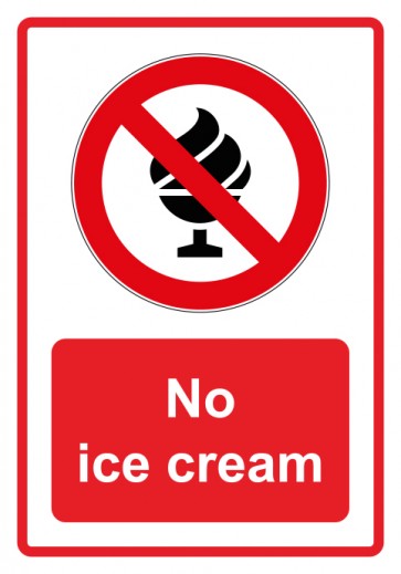 Aufkleber Verbotszeichen Piktogramm & Text englisch · No ice cream · rot | stark haftend (Verbotsaufkleber)