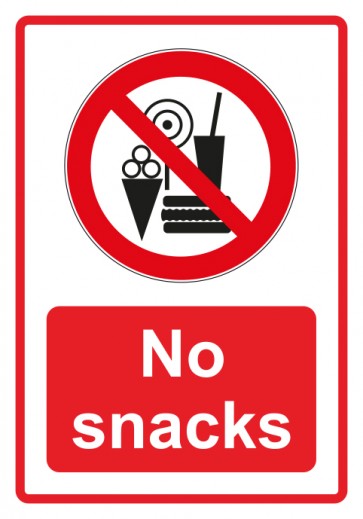 Aufkleber Verbotszeichen Piktogramm & Text englisch · No snacks · rot (Verbotsaufkleber)