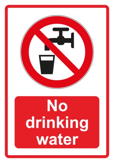 Schild Verbotszeichen Piktogramm & Text englisch · No drinking water · rot (Verbotsschild)