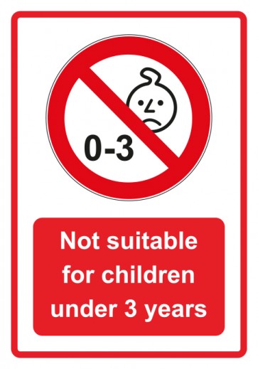 Schild Verbotszeichen Piktogramm & Text englisch · Not suitable for children under 3 years · rot | selbstklebend (Verbotsschild)