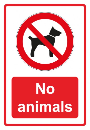 Schild Verbotszeichen Piktogramm & Text englisch · No animals · rot | selbstklebend (Verbotsschild)
