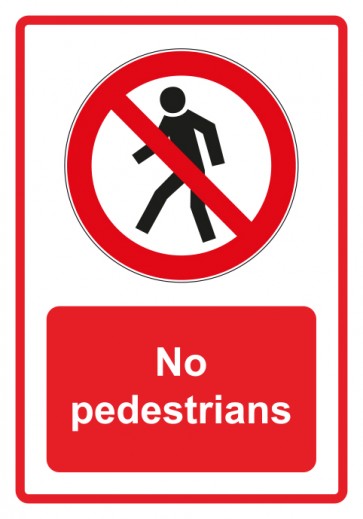 Schild Verbotszeichen Piktogramm & Text englisch · No pedestrians · rot (Verbotsschild)