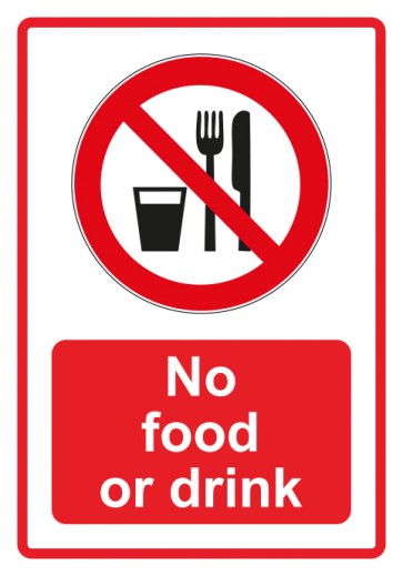 Aufkleber Verbotszeichen Piktogramm & Text englisch · No food or drink · rot | stark haftend (Verbotsaufkleber)