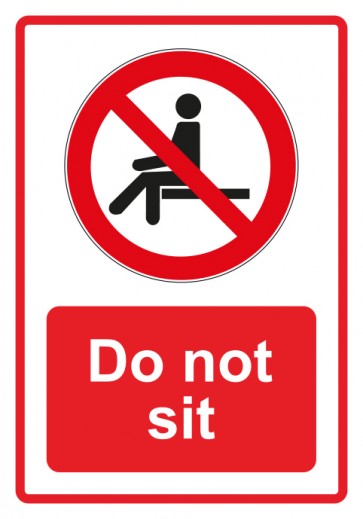 Schild Verbotszeichen Piktogramm & Text englisch · Do not sit · rot | selbstklebend (Verbotsschild)