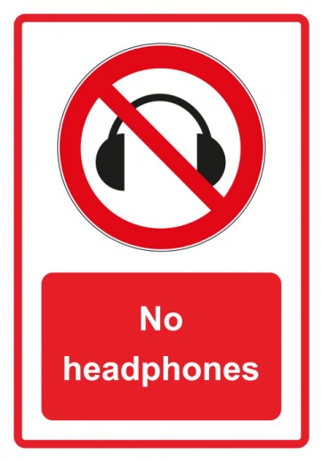 Schild Verbotszeichen Piktogramm & Text englisch · No headphones · rot | selbstklebend (Verbotsschild)