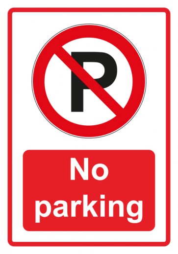 Aufkleber Verbotszeichen Piktogramm & Text englisch · No parking · rot | stark haftend (Verbotsaufkleber)