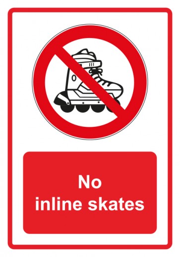 Schild Verbotszeichen Piktogramm & Text englisch · No inline skates · rot | selbstklebend (Verbotsschild)