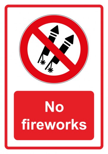 Aufkleber Verbotszeichen Piktogramm & Text englisch · No fireworks · rot | stark haftend (Verbotsaufkleber)