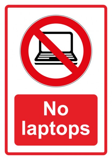Schild Verbotszeichen Piktogramm & Text englisch · No laptops · rot | selbstklebend (Verbotsschild)