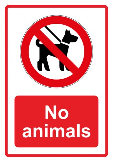 Aufkleber Verbotszeichen Piktogramm & Text englisch · No animals · rot (Verbotsaufkleber)