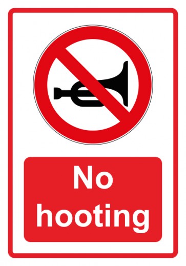 Schild Verbotszeichen Piktogramm & Text englisch · No hooting · rot (Verbotsschild)