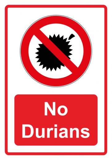 Aufkleber Verbotszeichen Piktogramm & Text englisch · No Durians · rot (Verbotsaufkleber)