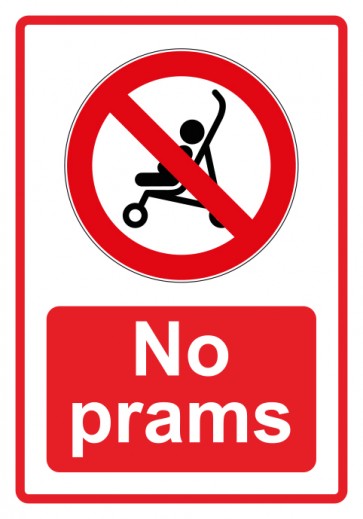 Schild Verbotszeichen Piktogramm & Text englisch · No prams · rot (Verbotsschild)