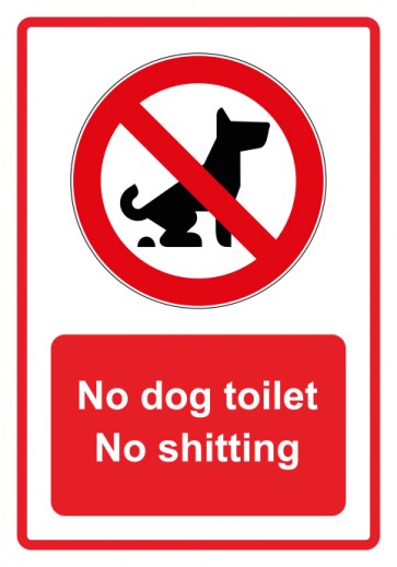 Aufkleber Verbotszeichen Piktogramm & Text englisch · No dog toilet No shitting · rot (Verbotsaufkleber)