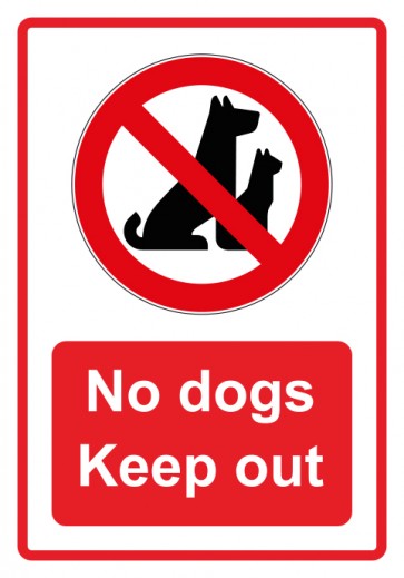 Aufkleber Verbotszeichen Piktogramm & Text englisch · No dogs Keep out · rot | stark haftend (Verbotsaufkleber)