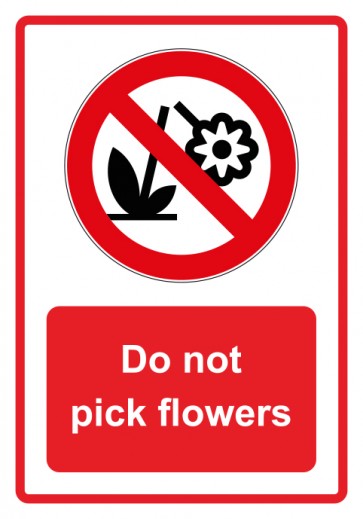 Schild Verbotszeichen Piktogramm & Text englisch · Do not pick flowers · rot (Verbotsschild)