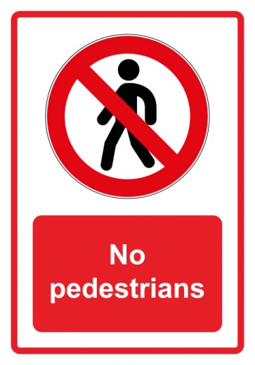 Aufkleber Verbotszeichen Piktogramm & Text englisch · No pedestrians · rot (Verbotsaufkleber)
