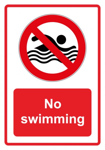 Aufkleber Verbotszeichen Piktogramm & Text englisch · No swimming · rot | stark haftend