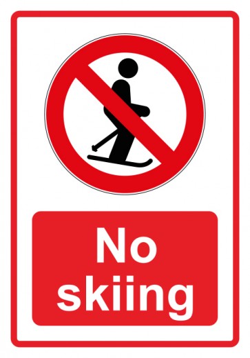 Aufkleber Verbotszeichen Piktogramm & Text englisch · No skiing · rot | stark haftend (Verbotsaufkleber)