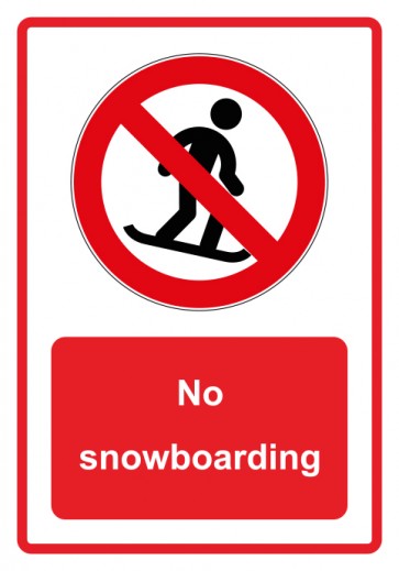 Schild Verbotszeichen Piktogramm & Text englisch · No snowboarding · rot (Verbotsschild)