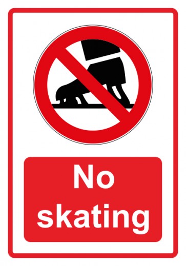 Schild Verbotszeichen Piktogramm & Text englisch · No skating · rot (Verbotsschild)