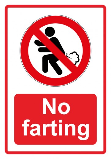 Schild Verbotszeichen Piktogramm & Text englisch · No farting · rot | selbstklebend (Verbotsschild)