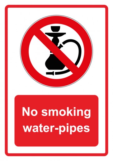Aufkleber Verbotszeichen Piktogramm & Text englisch · No smoking water-pipes · rot | stark haftend (Verbotsaufkleber)
