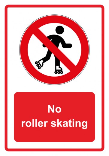 Schild Verbotszeichen Piktogramm & Text englisch · No roller skating · rot (Verbotsschild)