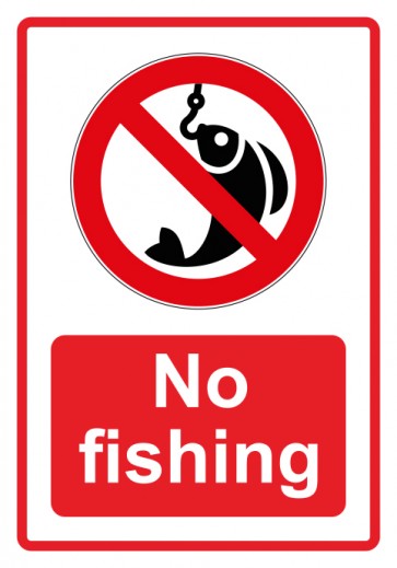 Aufkleber Verbotszeichen Piktogramm & Text englisch · No fishing · rot | stark haftend (Verbotsaufkleber)