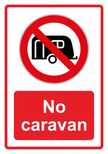 Schild Verbotszeichen Piktogramm & Text englisch · No caravan · rot | selbstklebend (Verbotsschild)
