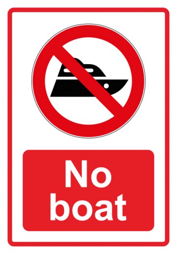 Schild Verbotszeichen Piktogramm & Text englisch · No boat · rot | selbstklebend (Verbotsschild)