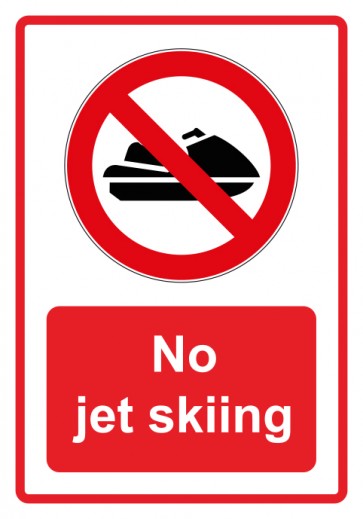 Aufkleber Verbotszeichen Piktogramm & Text englisch · No jet skiing · rot | stark haftend (Verbotsaufkleber)
