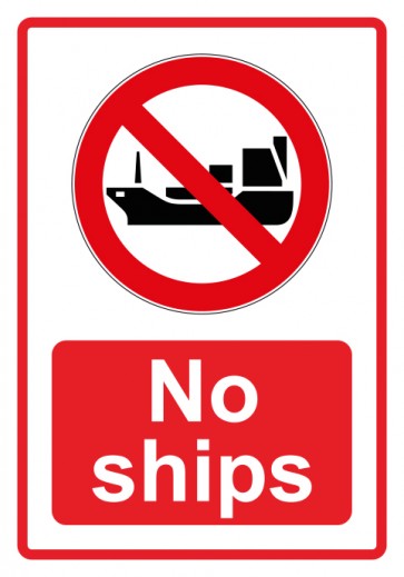 Aufkleber Verbotszeichen Piktogramm & Text englisch · No ships · rot | stark haftend (Verbotsaufkleber)