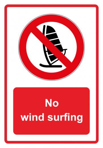 Aufkleber Verbotszeichen Piktogramm & Text englisch · No wind surfing · rot (Verbotsaufkleber)