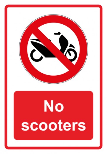 Aufkleber Verbotszeichen Piktogramm & Text englisch · No scooters · rot | stark haftend (Verbotsaufkleber)